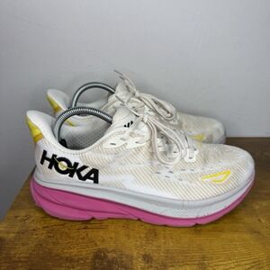 Hoka Clifton 9 Running Shoes Men's Sz 8.5 D / Womens Sz 9.5 D Wide White READ